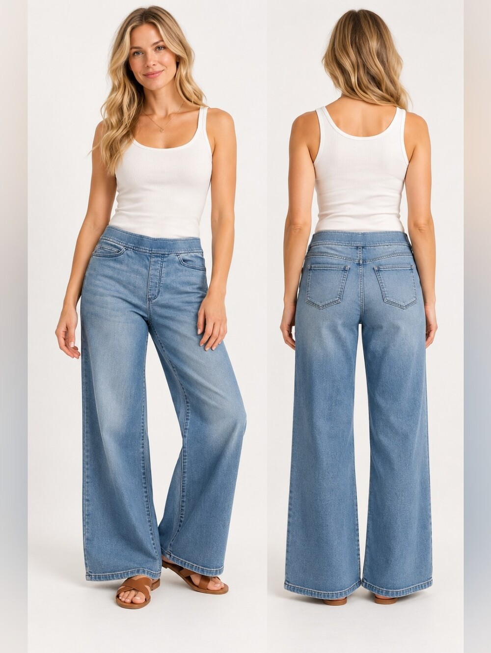 PURE JILL DENIM WIDE LEG PULL ON JEANS LIGHT WASH XS